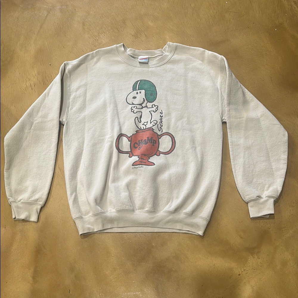 Junk Food Clothing Cream Crewneck with Snoopy Trophy Graphic